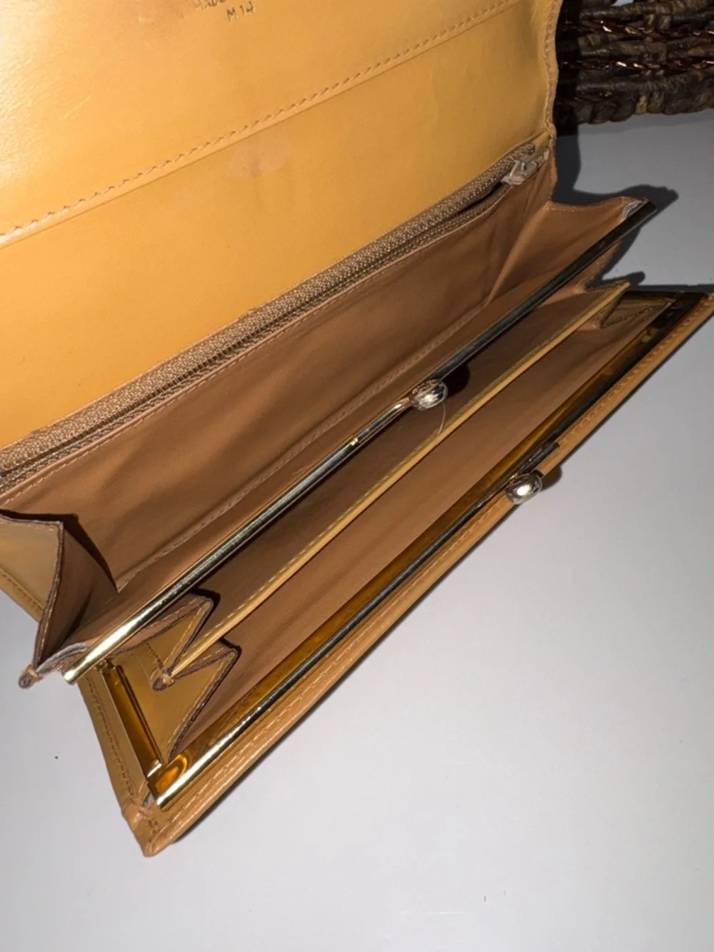 Vintage Celine Macadam Brown & Tan Long Wallet Kisslock Clutch